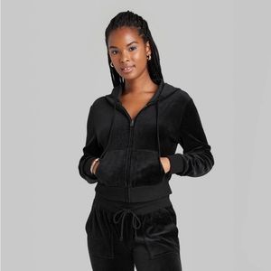 Womens small wild fable velour jacket hoodie black nwt